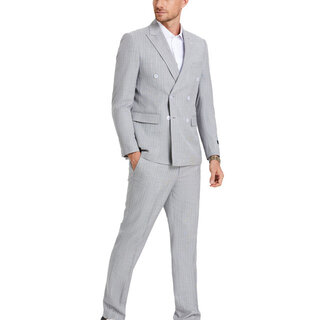Tazzio Double Breasted Pinstripe Suit - 3 Piece - Light Grey