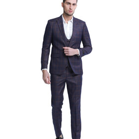 Tazzio Check Suit - 3 Piece - Burgundy