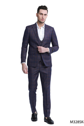 Tazzio Check Suit - 3 Piece - Burgundy