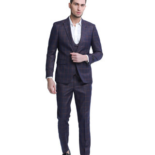 Tazzio Check Suit - 3 Piece - Burgundy