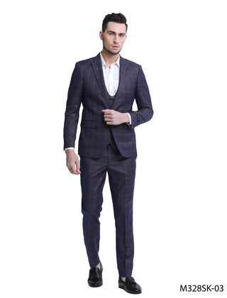 Tazzio Check Suit - 3 Piece - Burgundy