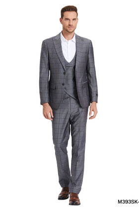 Tazzio Windowpane Suit - 3 Piece - Gunmetal