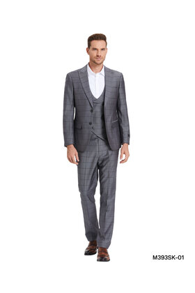 Tazzio Windowpane Suit - 3 Piece - Gunmetal