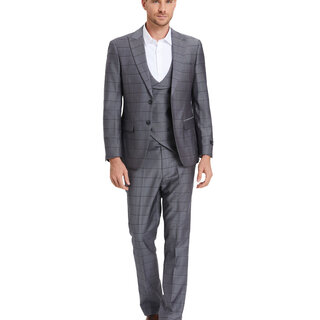 Tazzio Windowpane Suit - 3 Piece - Gunmetal