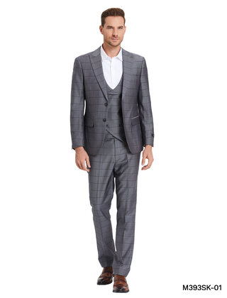 Tazzio Windowpane Suit - 3 Piece - Gunmetal