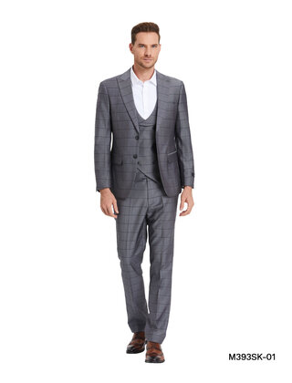 Tazzio Windowpane Suit - 3 Piece - Gunmetal