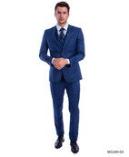 Tazzio 2 Button Notch Lapel Sharkskin Suit - 3 Piece - Blue