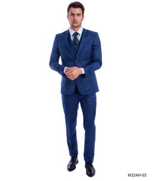 Tazzio Tazzio 2 Button Notch Lapel Sharkskin Suit - 3 Piece - Blue
