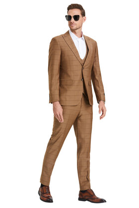 Tazzio Windowpane Suit - 3 Piece - Walnut