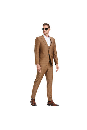 Tazzio Windowpane Suit - 3 Piece - Walnut
