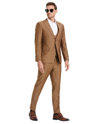 Tazzio Windowpane Suit - 3 Piece - Walnut