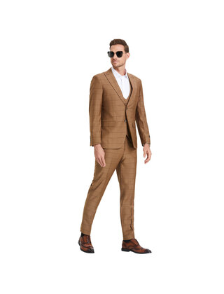 Tazzio Windowpane Suit - 3 Piece - Walnut