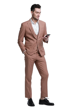 Tazzio 1 Button Peak Lapel Suit - 3 Piece - Brown