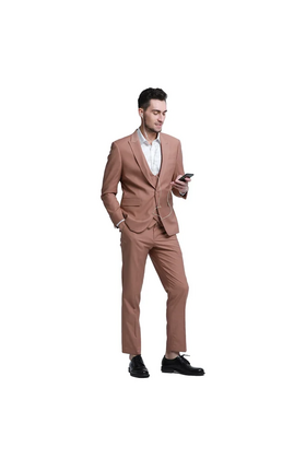 Tazzio 1 Button Peak Lapel Suit - 3 Piece - Brown