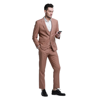 Tazzio 1 Button Peak Lapel Suit - 3 Piece - Brown