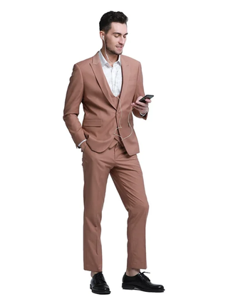 Tazzio 1 Button Peak Lapel Suit - 3 Piece - Brown