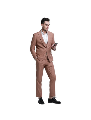 Tazzio 1 Button Peak Lapel Suit - 3 Piece - Brown