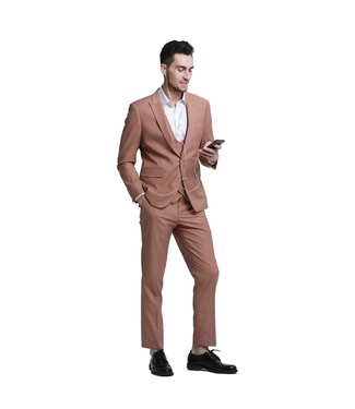 Tazzio Tazzio 1 Button Peak Lapel Suit - 3 Piece - Brown