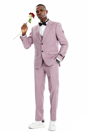 Tazzio 2 Button Peak Lapel Pinstripe Suit - 3 Piece - Dusty Rose