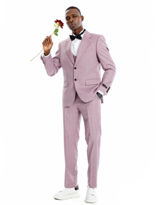 Tazzio 2 Button Peak Lapel Pinstripe Suit - 3 Piece - Dusty Rose