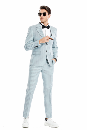 Tazzio 2 Button Peak Lapel Pinstripe Suit - 3 Piece - Mint Grey