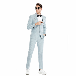 Tazzio 2 Button Peak Lapel Pinstripe Suit - 3 Piece - Mint Grey