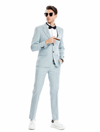 Tazzio 2 Button Peak Lapel Pinstripe Suit - 3 Piece - Mint Grey