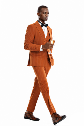 Tazzio 1 Button Peak Lapel Pinstripe Suit - 3 Piece - Rust