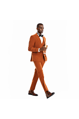 Tazzio 1 Button Peak Lapel Pinstripe Suit - 3 Piece - Rust