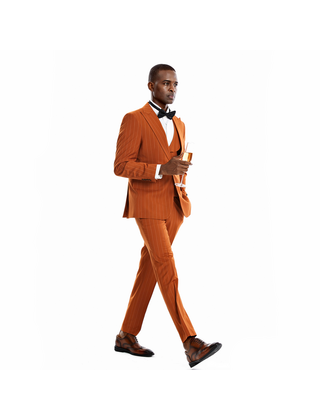 Tazzio 1 Button Peak Lapel Pinstripe Suit - 3 Piece - Rust