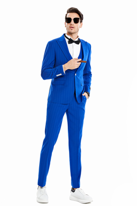 Tazzio 1 Button Pinstripe Suit - 3 Piece - Royal Blue