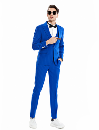 Tazzio 1 Button Pinstripe Suit - 3 Piece - Royal Blue