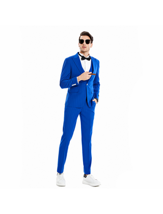Tazzio 1 Button Pinstripe Suit - 3 Piece - Royal Blue