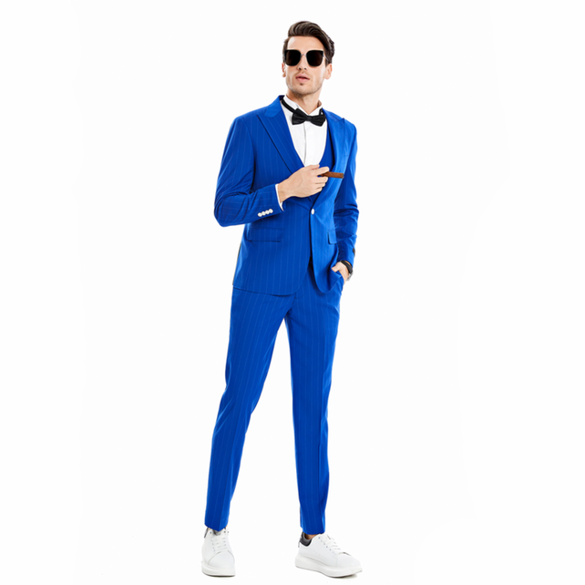 Tazzio 1 Button Pinstripe Suit - 3 Piece - Royal Blue