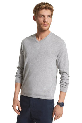 Michael Kors Cotton Jersey V-Neck Sweater - Heather Grey
