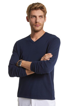 Michael Kors Cotton Jersey V-Neck Sweater - Midnight
