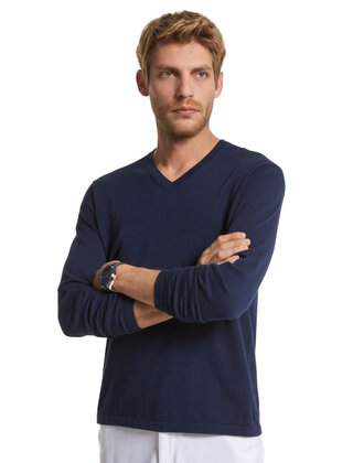 Michael Kors Cotton Jersey V-Neck Sweater - Midnight