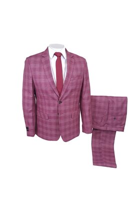 Alpha & Steele Plaid Suit - Burgundy
