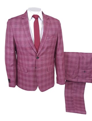 Alpha & Steele Plaid Suit - Burgundy