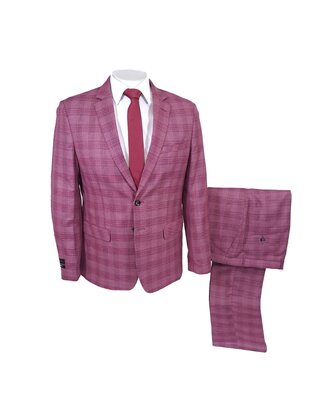 Alpha & Steele Plaid Suit - Burgundy