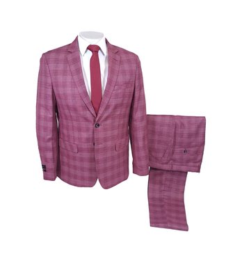 Alpha & Steele Plaid Suit - Burgundy