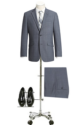 Renoir Check Suit - Dusty Blue