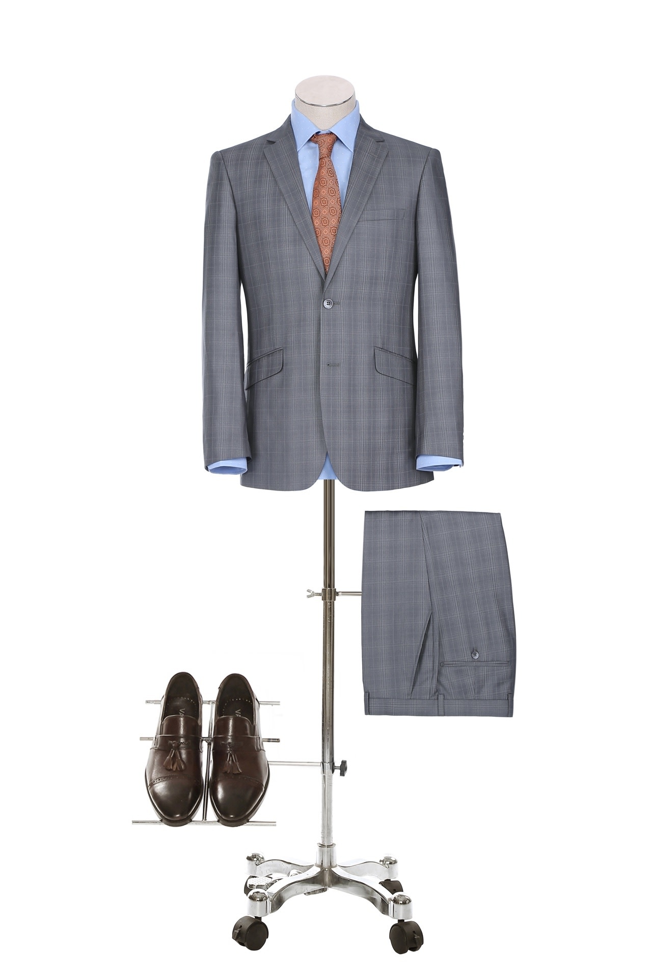 Renoi Mens Suits - Plaid Suits Gray