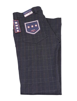 Bertini Five Pocket Plaid Pants - Heather Brown