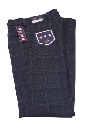 Bertini Five Pocket Plaid Pants - Charcoal