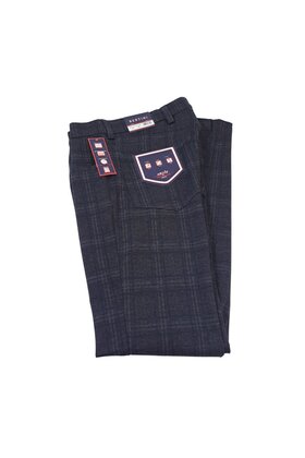 Bertini Five Pocket Plaid Pants - Charcoal