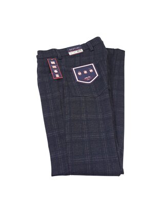Bertini Five Pocket Plaid Pants - Charcoal