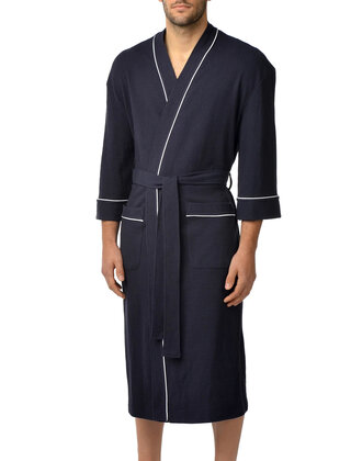 Majestic Waffle Kimono Bath Robe Navy