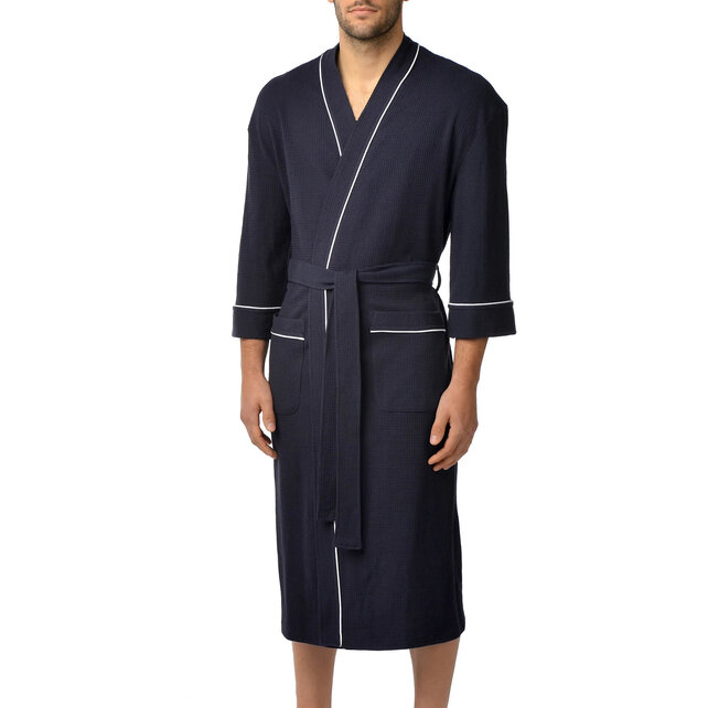 Majestic Waffle Kimono Bath Robe Navy