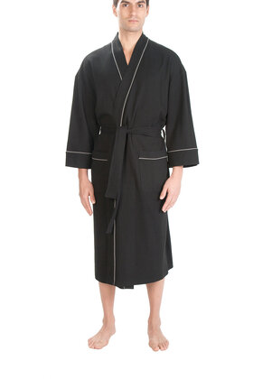Majestic Waffle Kimono Bath Robe Black